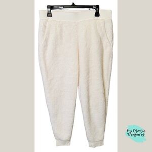 Denim & Co Cream Faux Fur Lounge Pants with Relaxed Fit Medium